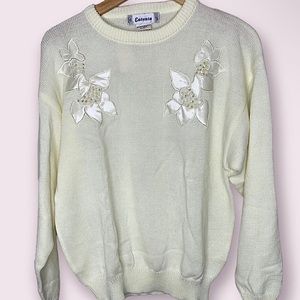 EATONIA Vintage Floral Appliqué Sweater